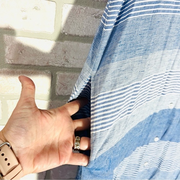 Bella Dahl Frayed Hem Duster Blue Striped Maxi Dress Linen Blend Size S - Picture 9 of 11